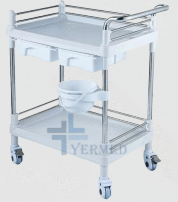 2-Shelf Manipulation Trolley with 2 Doors and Waste Bucket