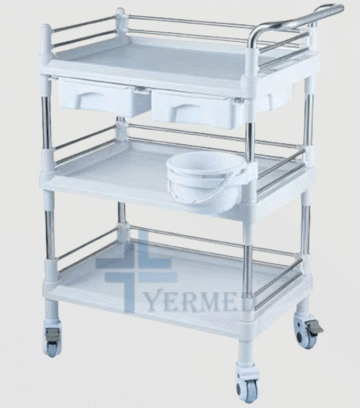 2-Shelf Manipulation Trolley with 3 Doors and Waste Bucket